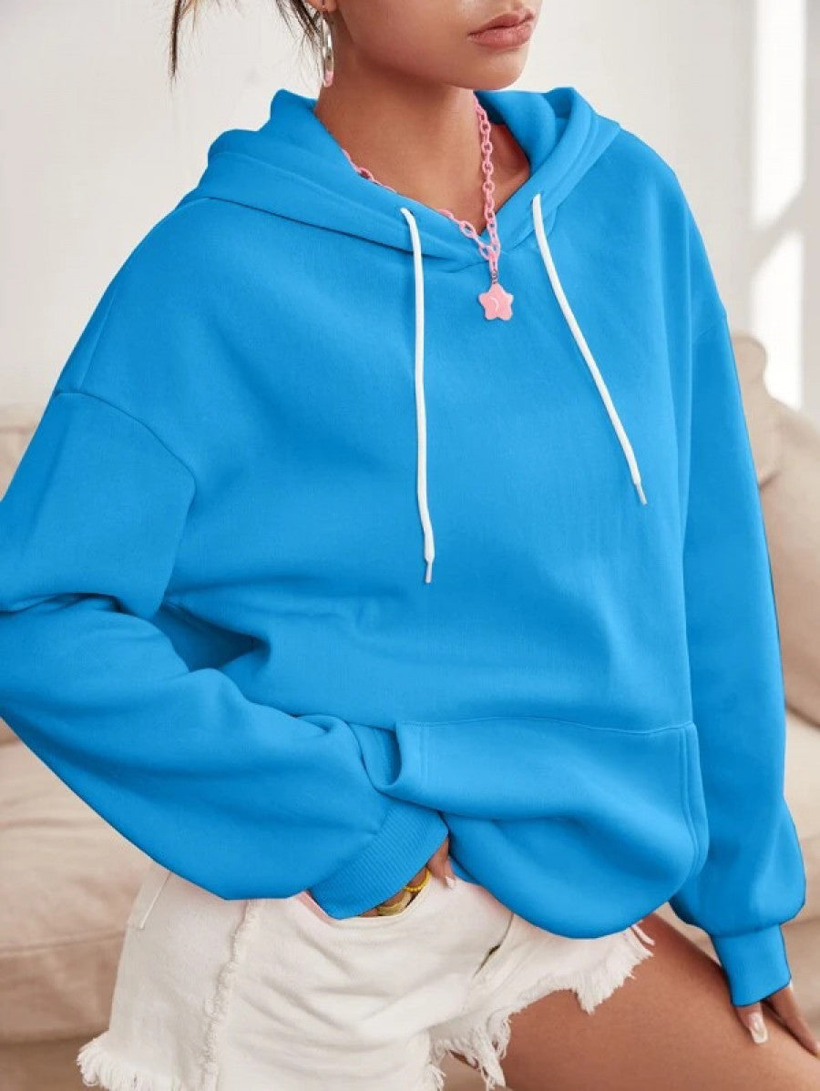 Slogan Graphic Drop Shoulder Drawstring Thermal Hoodie