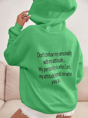 Slogan Graphic Drop Shoulder Drawstring Thermal Hoodie