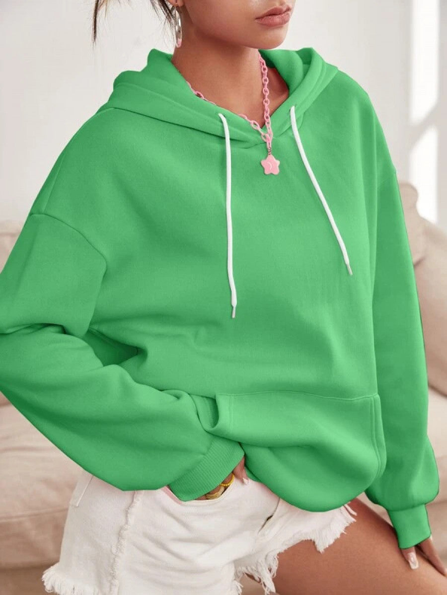 Slogan Graphic Drop Shoulder Drawstring Thermal Hoodie