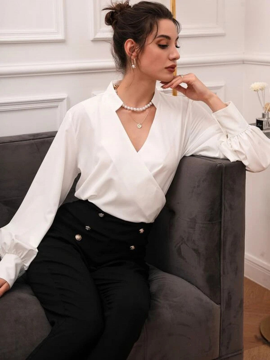 Solid Surplice Front Blouse