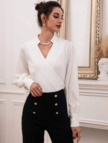 Solid Surplice Front Blouse