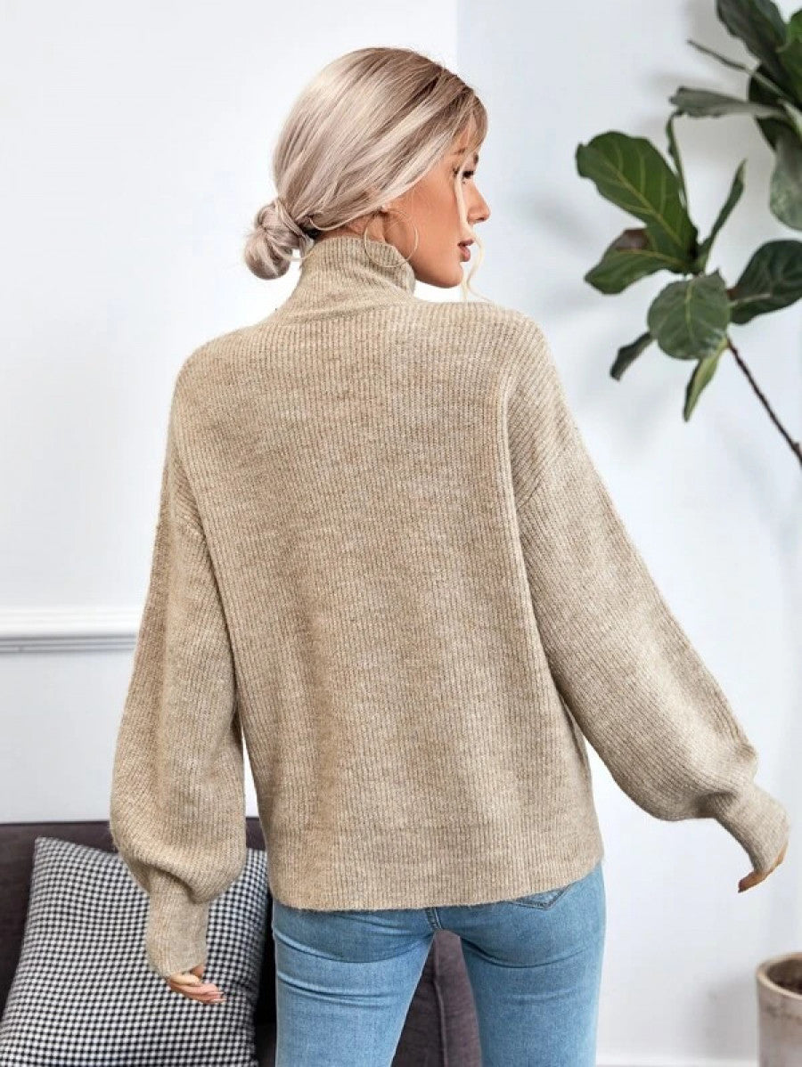 High Neck Drop Shoulder Sweater