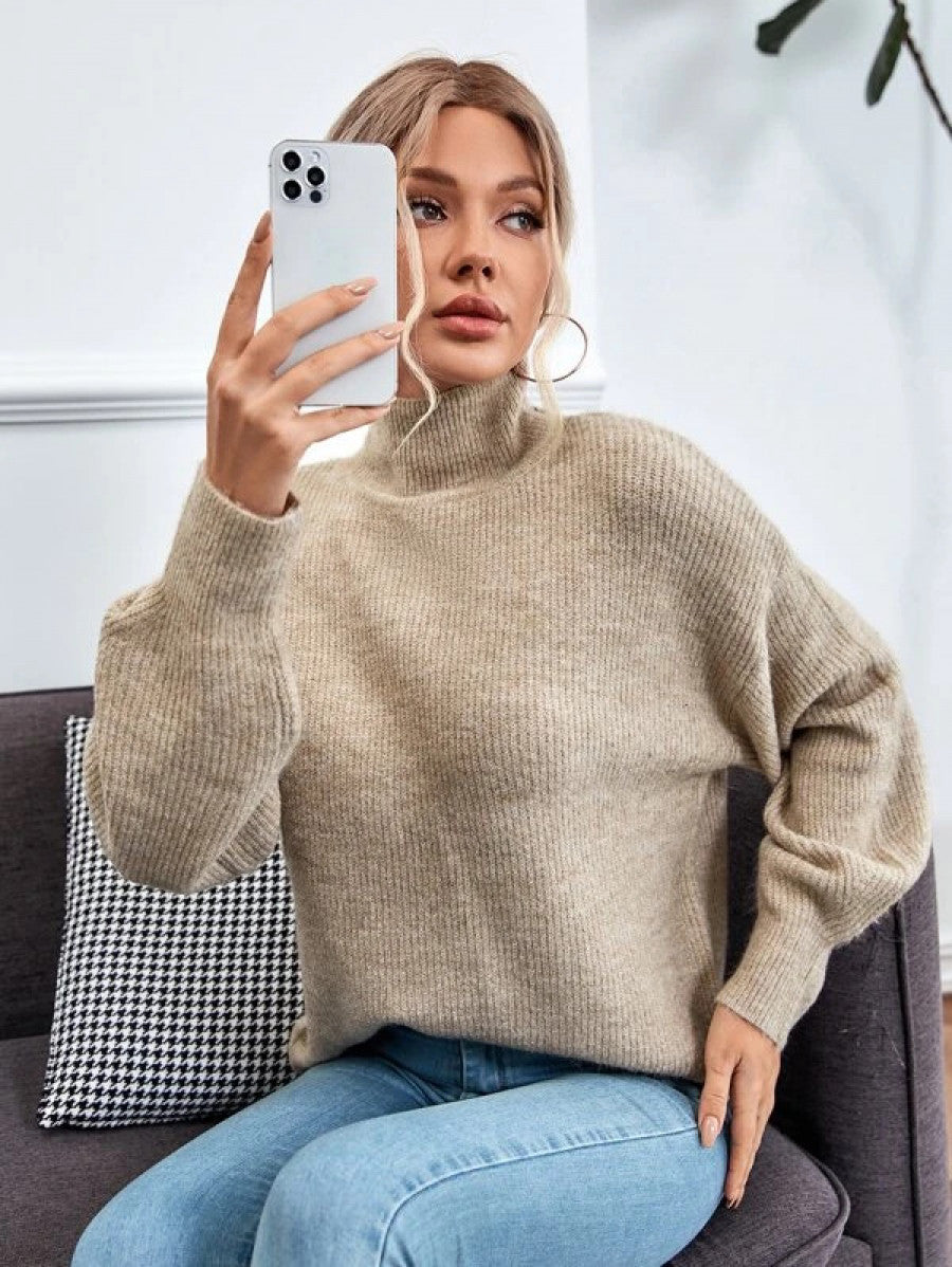 High Neck Drop Shoulder Sweater