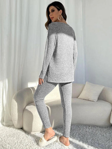 Marled Knit Split Hem Top & Leggings Lounge Set