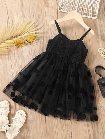 Toddler Girls Mesh Hem Shirred Cami Dress