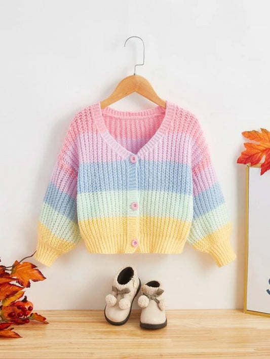 Toddler Girls Color Block Drop Shoulder Cardigan