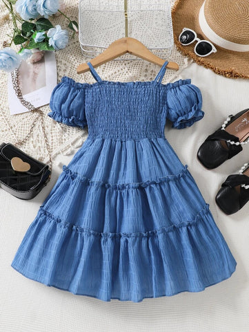 Toddler Girls Cold Shoulder Shirred A-line Dress