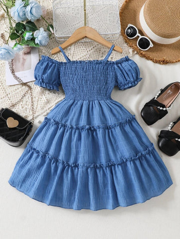 Toddler Girls Cold Shoulder Shirred A-line Dress