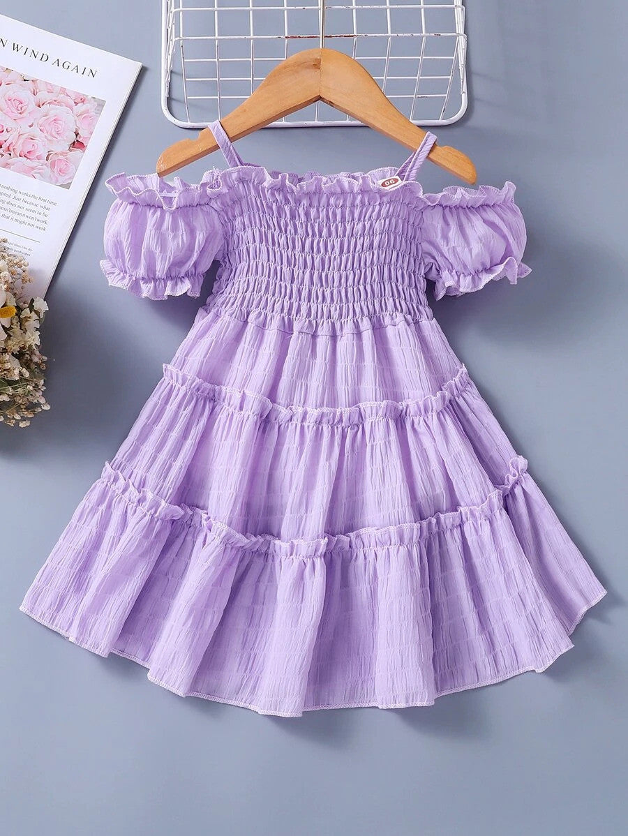 Toddler Girls Cold Shoulder Shirred A-line Dress