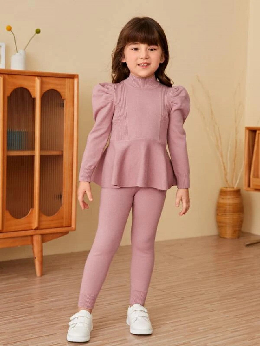 Toddler Girls High Neck Gigot Sleeve Sweater & Knit Pants