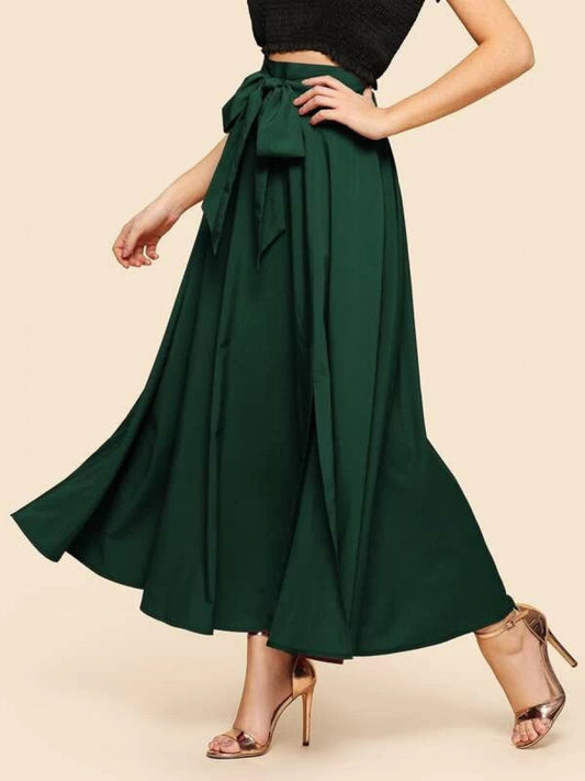 Knot Front Zip Back Flare Skirt