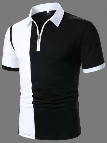 Men Two Tone Quarter Zip Polo Shirt