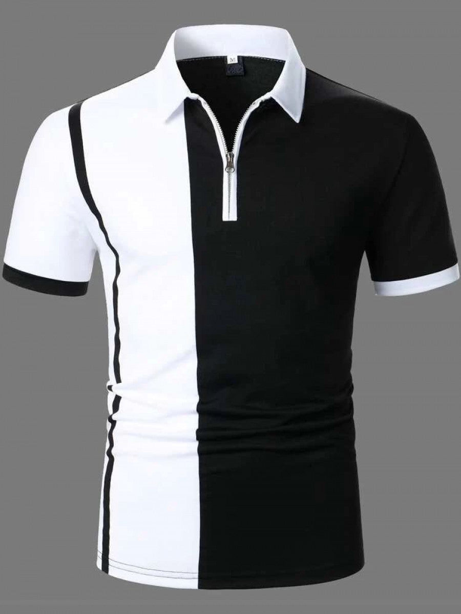 Men Two Tone Quarter Zip Polo Shirt