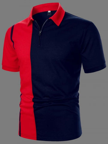 Men Two Tone Quarter Zip Polo Shirt