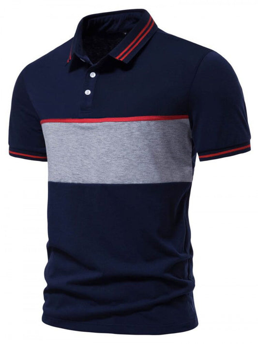 Men Color-block Stripe Trim Polo Shirt