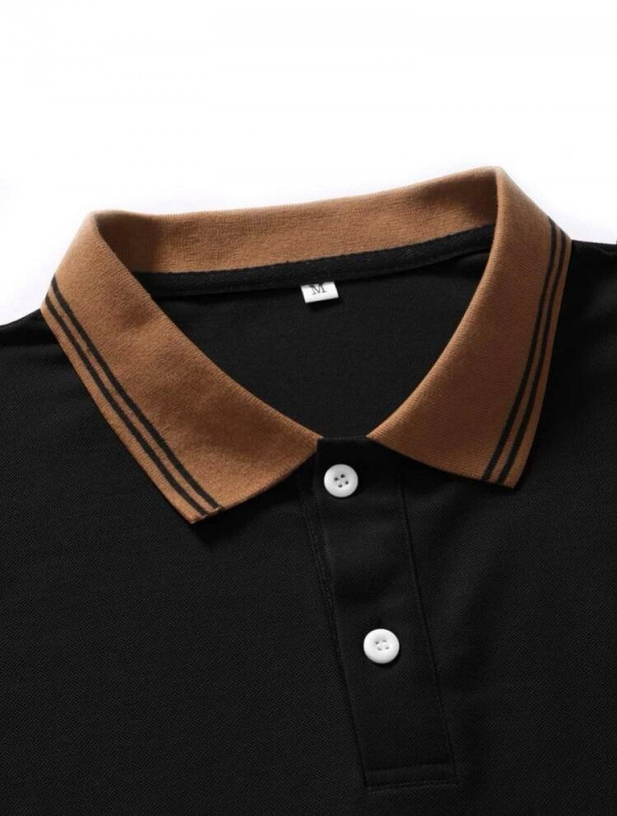 Men Horse & Figure Graphic Contrast Collar Polo Shirt