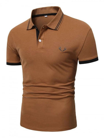 Men Antler Print Striped Trim Polo Shirt