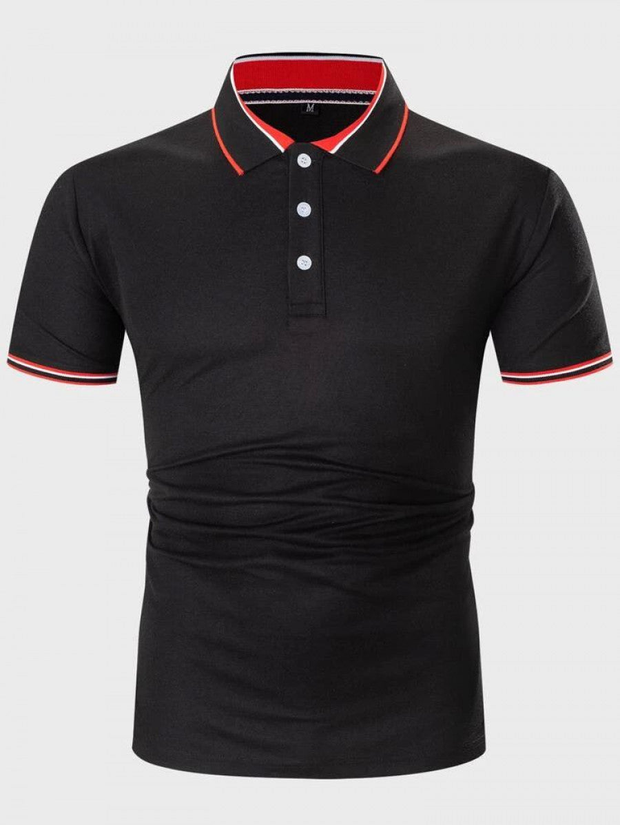 Men Striped Trim Polo Shirt