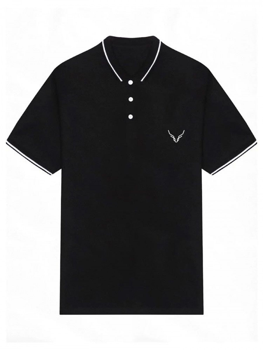 Men Antler Print Contrast Trim Polo Shirt