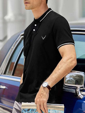 Men Antler Print Contrast Trim Polo Shirt