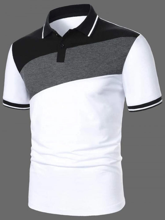 Men Color Block Contrast Trim Polo Shirt