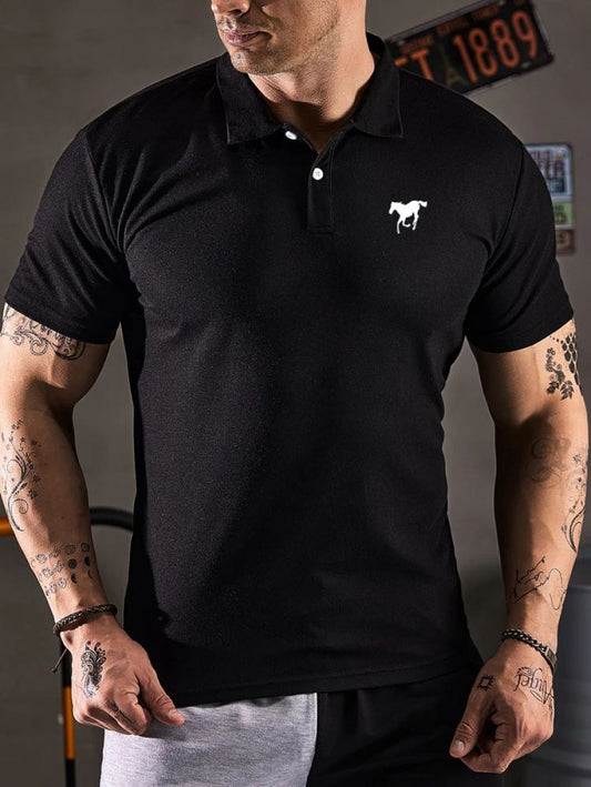 Men Horse Print Polo Shirt