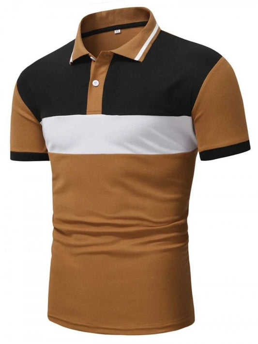 Men Cut And Sew Panel Polo Shirt