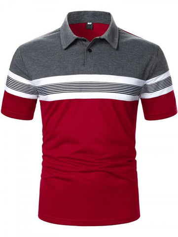 Men Striped Half Button Polo Shirt