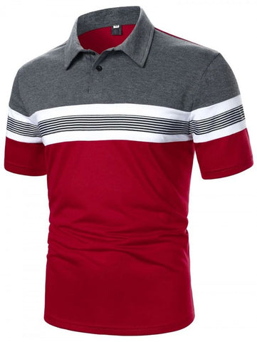 Men Striped Half Button Polo Shirt