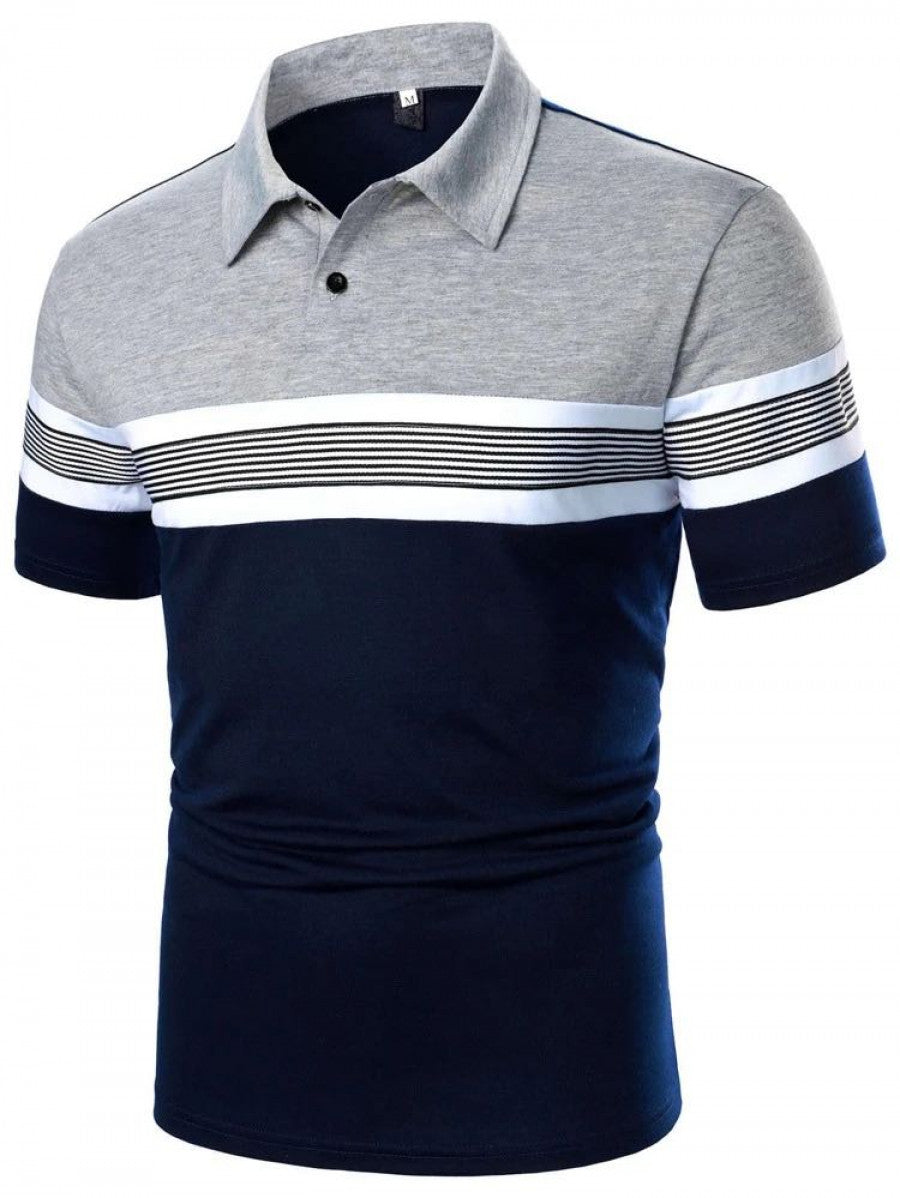 Men Striped Half Button Polo Shirt