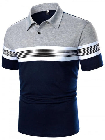 Men Striped Half Button Polo Shirt