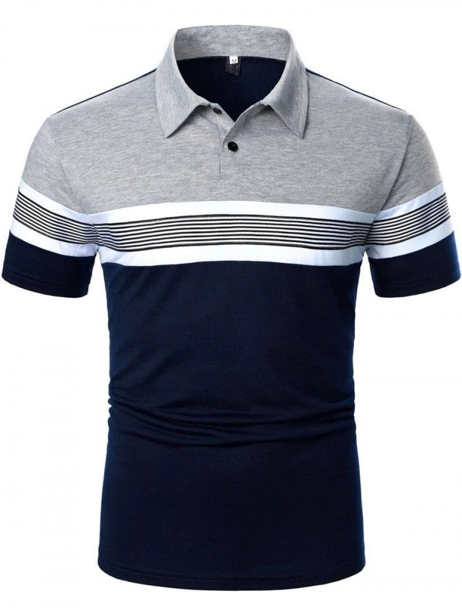 Men Striped Half Button Polo Shirt