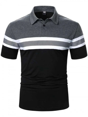 Men Striped Half Button Polo Shirt