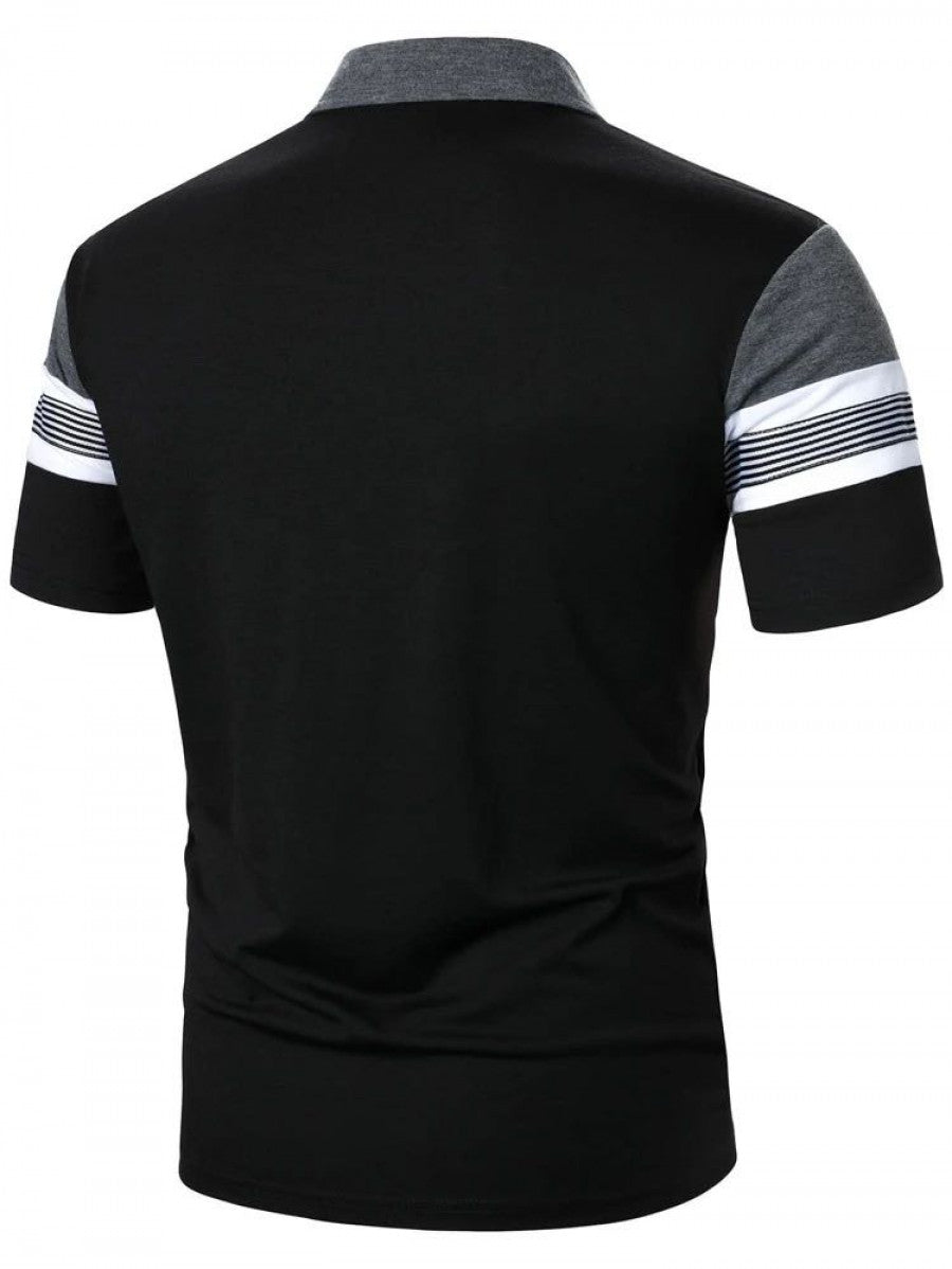 Men Striped Half Button Polo Shirt