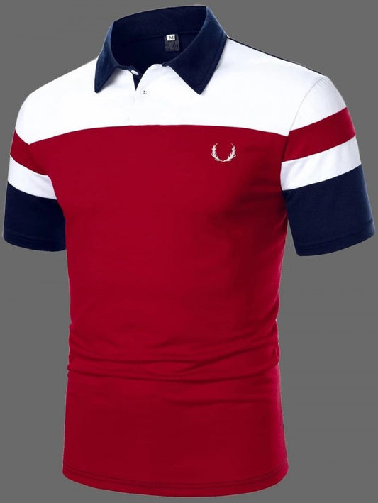 Men Antler Embroidered Colorblock Polo Shirt