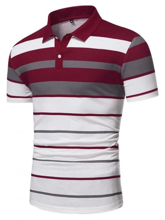 Men Striped Color Block Polo Shirt