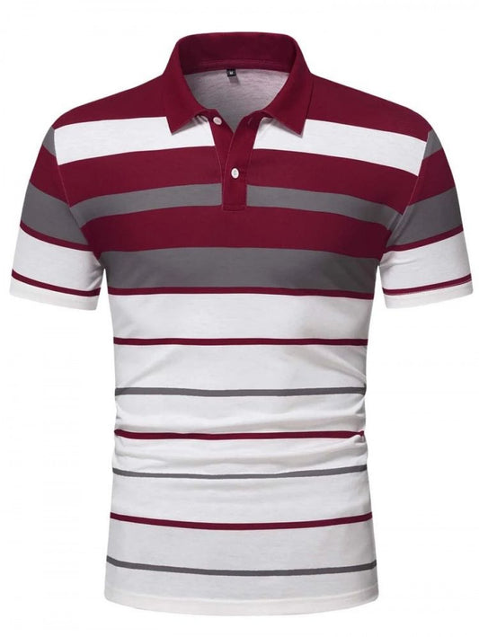 Men Striped Color Block Polo Shirt