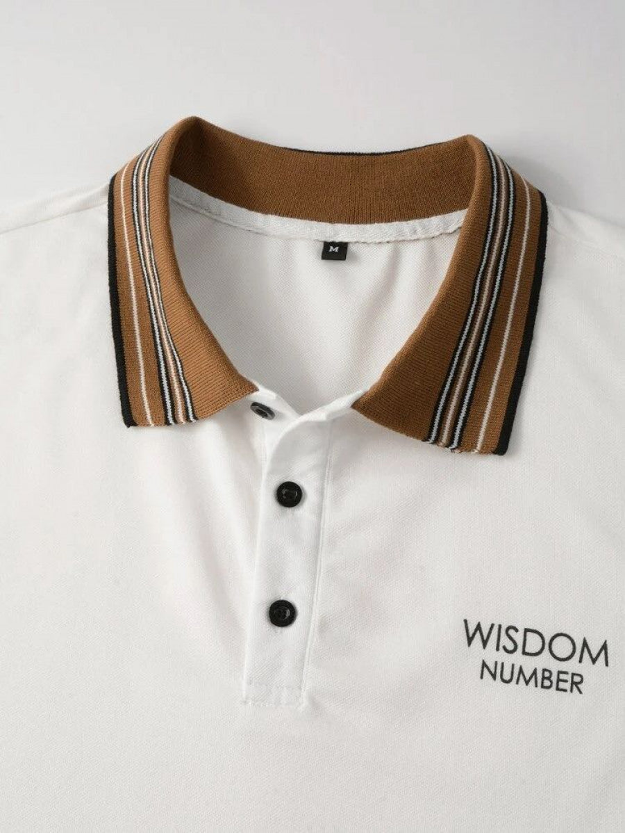 Men Letter Graphic Striped Trim Polo Shirt