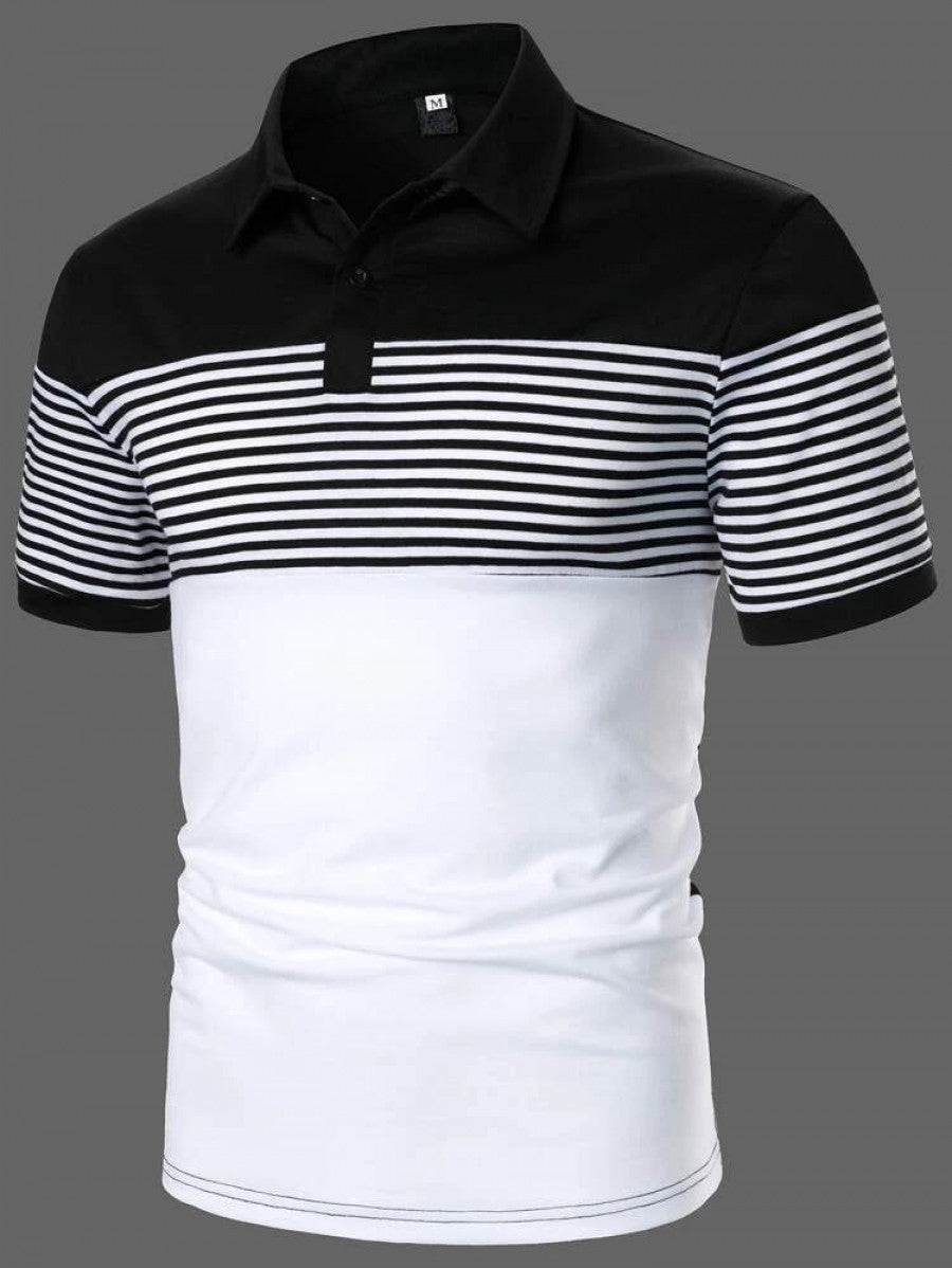 Men Striped Color Block Polo Shirt