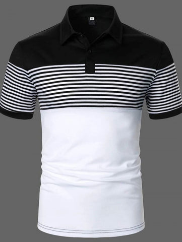 Men Striped Color Block Polo Shirt