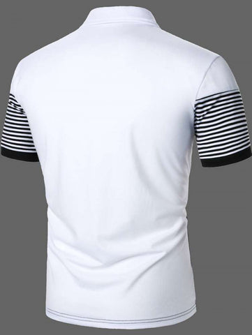 Men Striped Color Block Polo Shirt