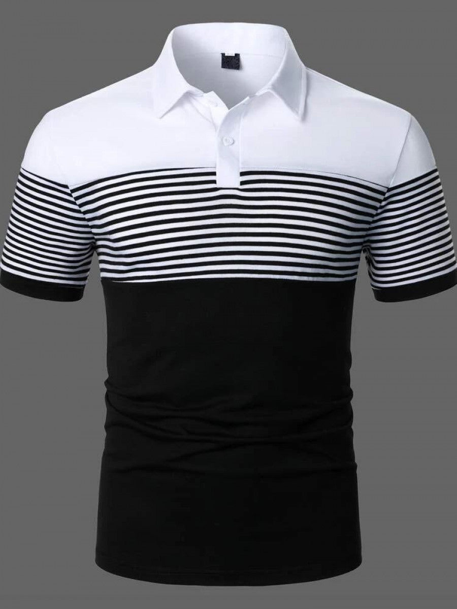 Men Striped Color Block Polo Shirt