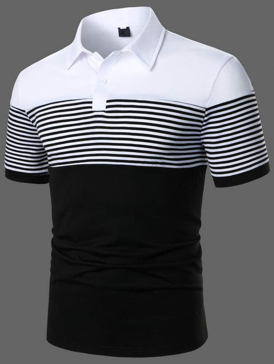 Men Striped Color Block Polo Shirt