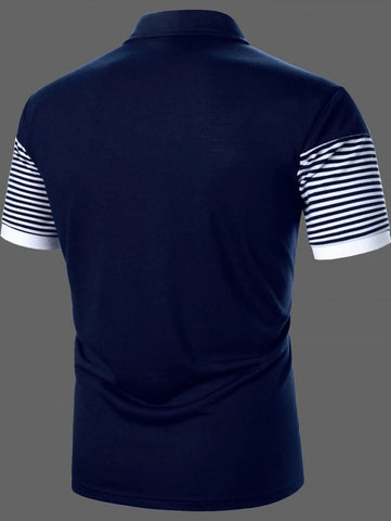 Men Striped Color Block Polo Shirt