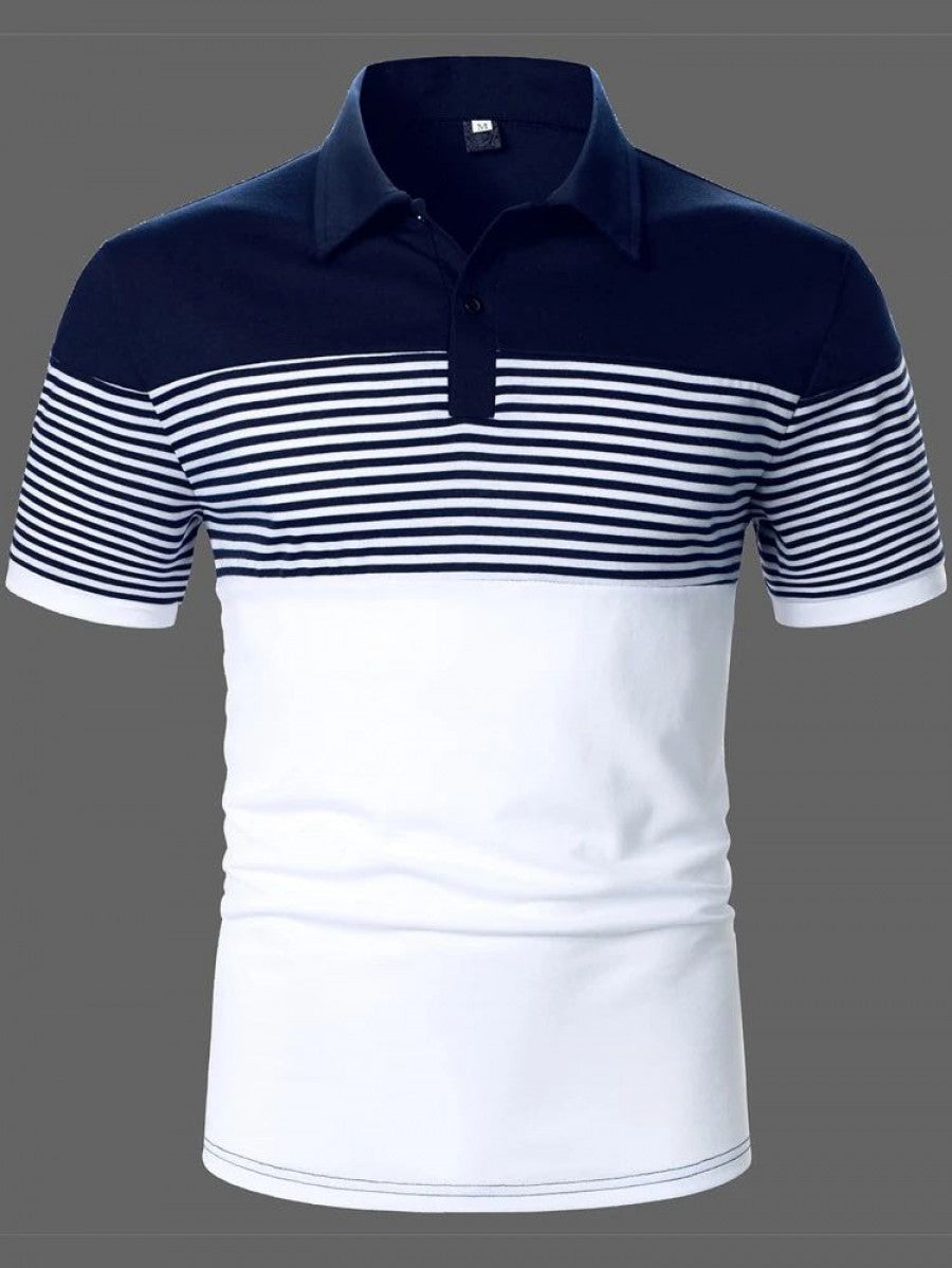 Men Striped Color Block Polo Shirt