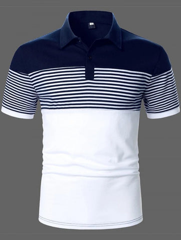 Men Striped Color Block Polo Shirt