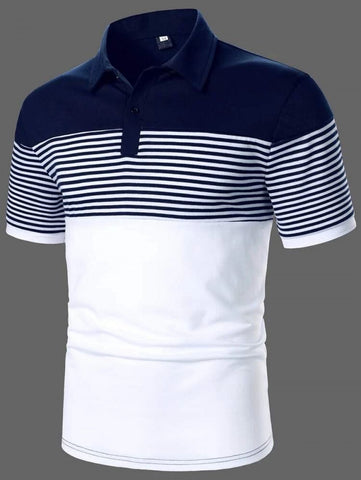 Men Striped Color Block Polo Shirt