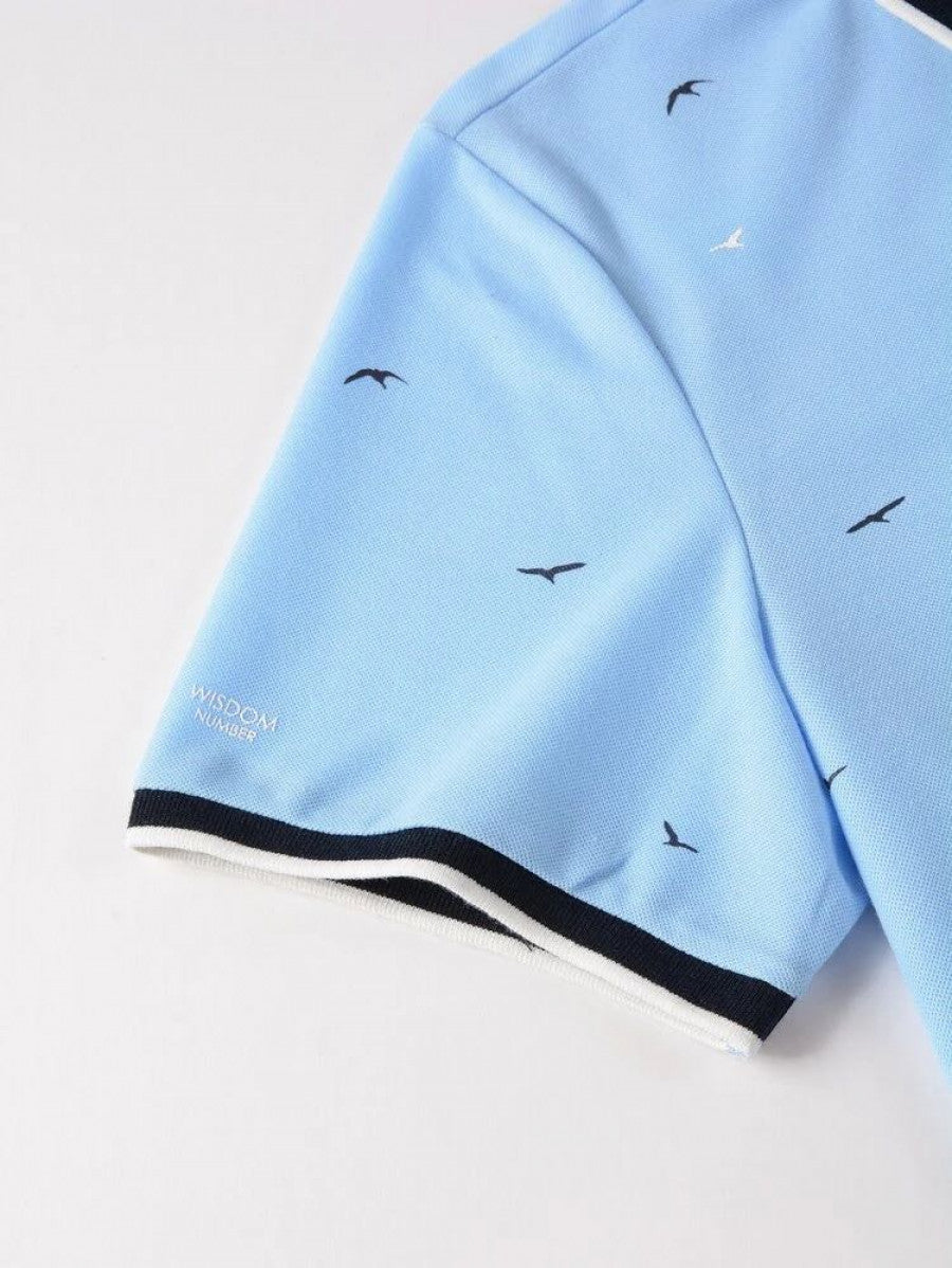 Men Bird & Letter Graphic Contrast Collar Polo Shirt
