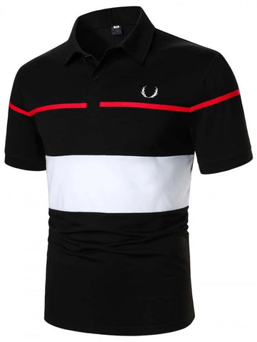 Men Antler Embroidered Contrast Tape Colorblock Polo Shirt