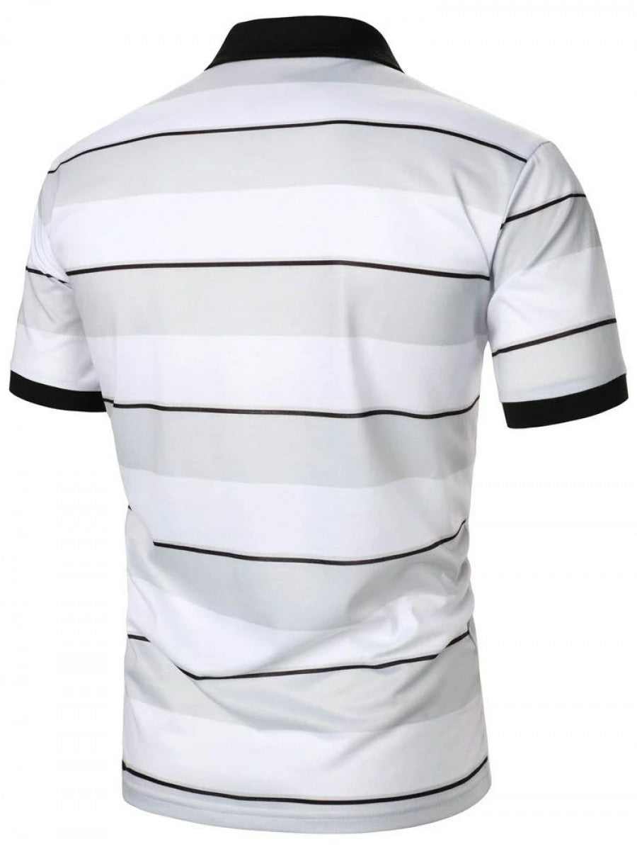 Men Block Striped Polo Shirt